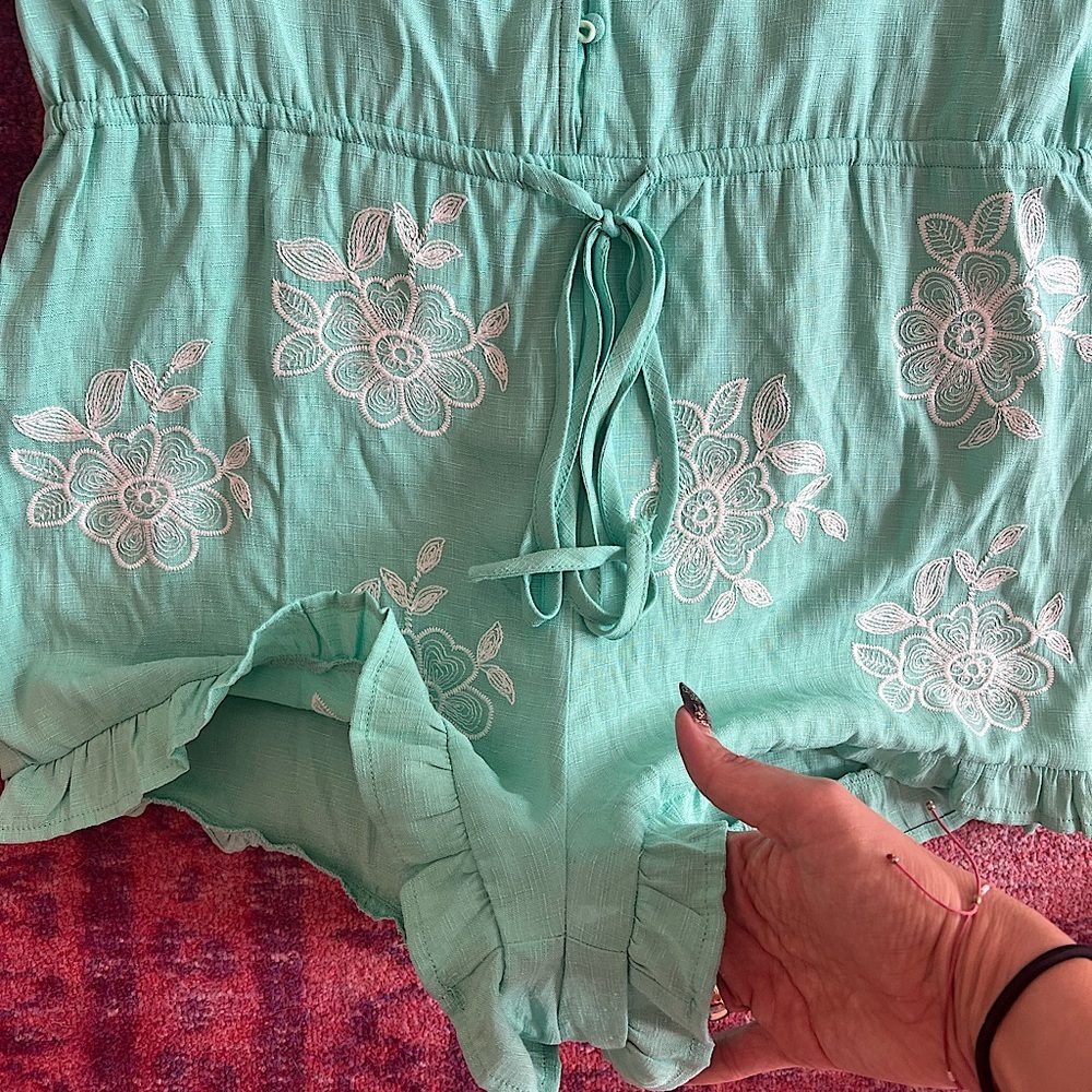 Chelsea & Violet Romper Embroidered Teal Sea-foam Boho Short - Picture 5 of 5